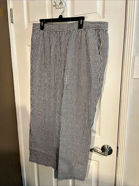 Old Navy High-Waisted Striped Linen-Blend Wide-Leg Pants Black & White XL